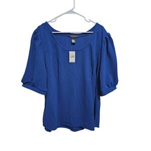 NEW Ashley Stewart Blouse Womens Puff Sleeve Blue Top Plus Size 22/24 (835